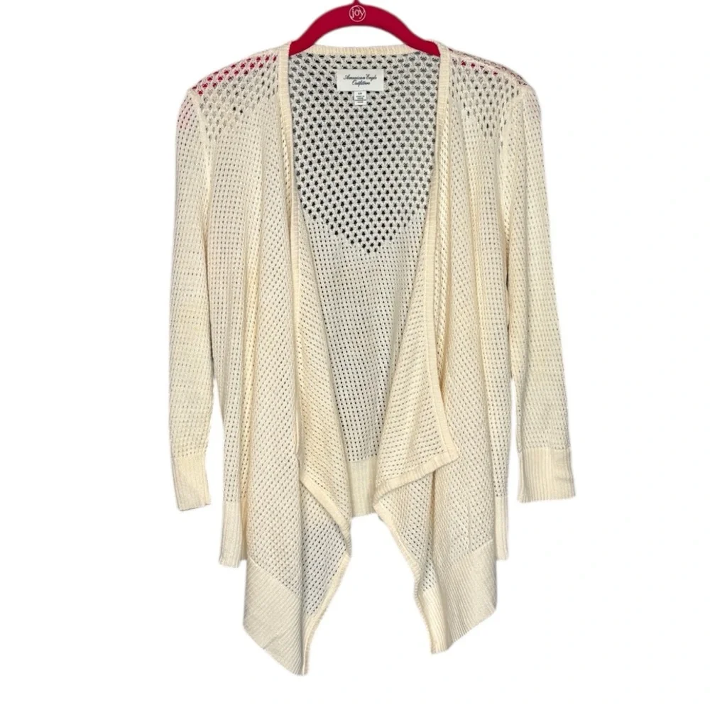 Vintage Y2K American Eagle Small Draped Front Cardigan‎ Sweater Open Knit Ivory